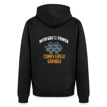 Solarenergie Sonnenkollektoren Große Einsparungen Lustig Sola - Unisex Premium Bio Zip Hoodie - Schwarz - Hinten - Nico (187cm)
