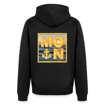 MOIN Anker Gold - Unisex Premium Bio Zip Hoodie - Schwarz - Hinten - Nico (187cm)