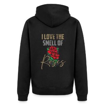 Rosen Ich liebe den Duft von roten Rosen Frühlingsblumen - Unisex Premium Bio Zip Hoodie - Schwarz - Hinten - Nico (187cm)