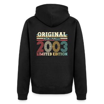 21. Geburtstag Original 2003 Jahrgang 2003 - Unisex Premium Bio Zip Hoodie - Schwarz - Hinten - Nico (187cm)