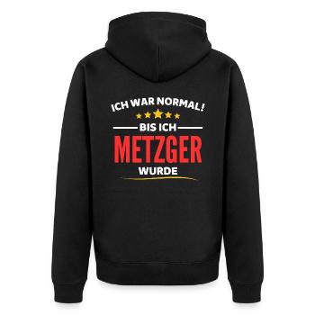 Ich war normal bis ich Metzger wurde - Unisex Premium Bio Zip Hoodie - Schwarz - Hinten - Nico (187cm)