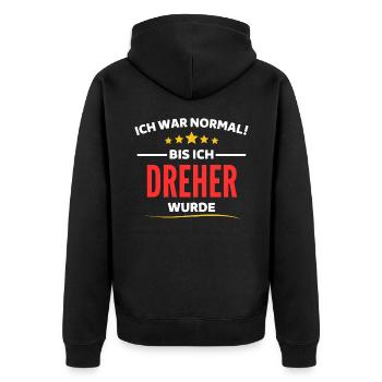 Ich war normal bis ich Dreher wurde - Unisex Premium Bio Zip Hoodie - Schwarz - Hinten - Nico (187cm)