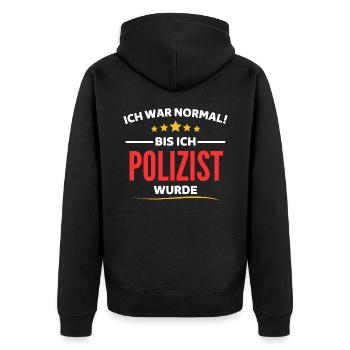 Ich war normal bis ich Polizist wurde - Unisex Premium Bio Zip Hoodie - Schwarz - Hinten - Nico (187cm)