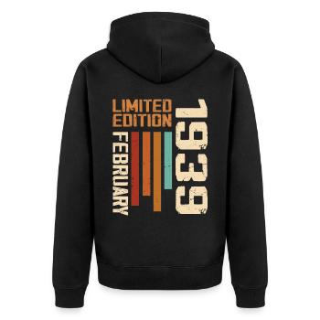 Born in February 1939 Retro 1939 Birthday - Unisex Premium Organic Zip Hoodie - black - Back - Nico (187cm)