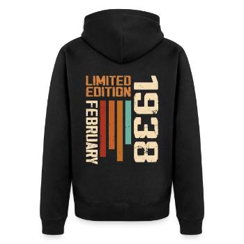 Born in February 1938 Retro 1938 Birthday - Unisex Premium Organic Zip Hoodie - black - Back - Nico (187cm)