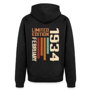 Born in February 1934 Retro 1934 Birthday - Unisex Premium Organic Zip Hoodie - black - Back - Nico (187cm)