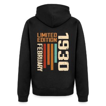 Born in February 1930 Retro 1930 Birthday - Unisex Premium Organic Zip Hoodie - black - Back - Nico (187cm)