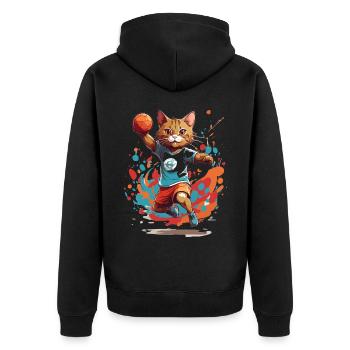 Handball, Cat, Streetwear and Iconic Style - Unisex Premium Organic Zip Hoodie - black - Back - Nico (187cm)