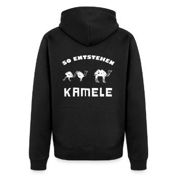 So entstehen KAMELE - Unisex Premium Bio Zip Hoodie - Schwarz - Hinten - Nico (187cm)