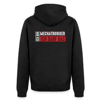 Mechatroniker | Ich bin Mechatroniker ich darf das - Unisex Premium Bio Zip Hoodie - Schwarz - Hinten - Nico (187cm)