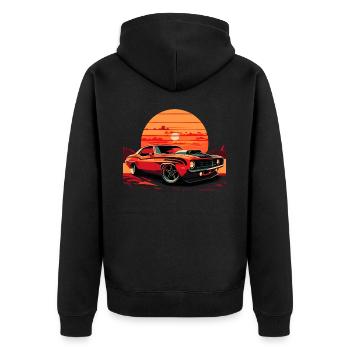 Muscle Car V8 - Unisex Premium Bio Zip Hoodie - Schwarz - Hinten - Nico (187cm)