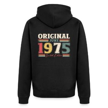 Original Juni 1975 Jahrgang 1975 Geburtstag 1975 - Unisex Premium Bio Zip Hoodie - Schwarz - Hinten - Nico (187cm)