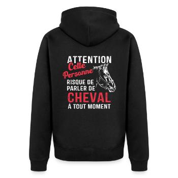 Cette Personne Risque Parler De Cheval Tout Moment - Veste à capuche bio Premium Unisexe - noir - Dos - Nico (187cm)
