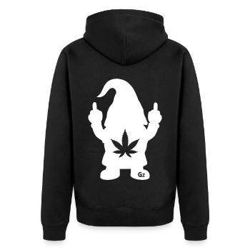 Frecher Zwerg mit Hanfblatt - Unisex Premium Bio Zip Hoodie - Schwarz - Hinten - Nico (187cm)