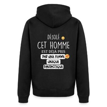 Couple cet homme est deja pris humour st valentin - Veste à capuche bio Premium Unisexe - noir - Dos - Nico (187cm)