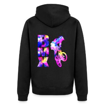 bmx bike rider freestyle design - Veste à capuche bio Premium Unisexe - noir - Dos - Nico (187cm)