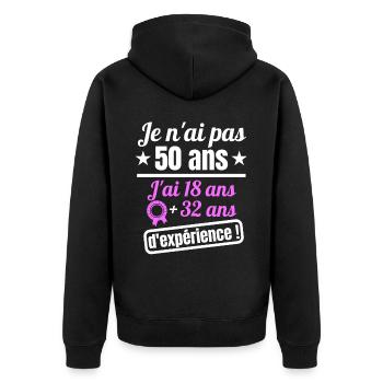 50 ans anniversaire millésime 1973 humour - Veste à capuche bio Premium Unisexe - noir - Dos - Nico (187cm)