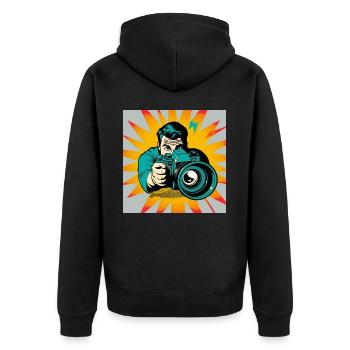 PopArt Photographer - Unisex Premium Organic Zip Hoodie - black - Back - Nico (187cm)
