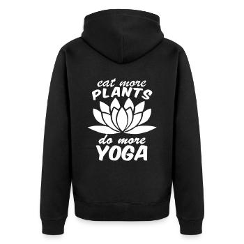 Cute Eat More Plants Do More Yoga - Unisex Premium Organic Zip Hoodie - black - Back - Nico (187cm)