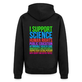 I Support Science - Unisex Premium Organic Zip Hoodie - black - Back - Nico (187cm)