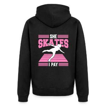 She Skates I Pay - Unisex Premium Bio Zip Hoodie - Schwarz - Hinten - Nico (187cm)