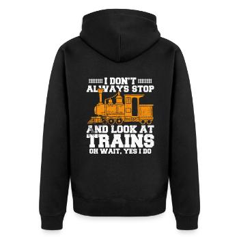 Je ne m’arrête pas toujours et je regarde les trains - Veste à capuche bio Premium Unisexe - noir - Dos - Nico (187cm)