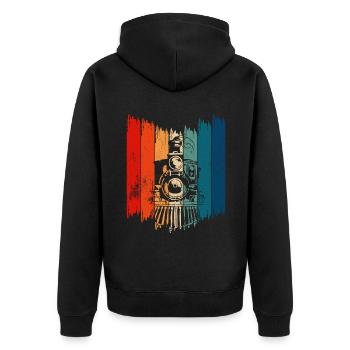 Vintage Steam Train Retro Model Railroad - Unisex Premium Bio Zip Hoodie - Schwarz - Hinten - Nico (187cm)