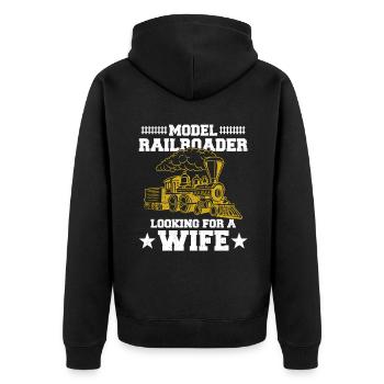 Model Railroader Looking For A Wife - Unisex Premium Bio Zip Hoodie - Schwarz - Hinten - Nico (187cm)