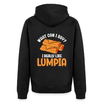 What Can I Say I Really Like Lumpia - Unisex Premium Bio Zip Hoodie - Schwarz - Hinten - Nico (187cm)