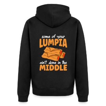 Your Lumpia Aint Done In The Middle - Unisex Premium Bio Zip Hoodie - Schwarz - Hinten - Nico (187cm)