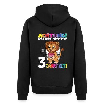 Kindergeburtstag Ich Bin Jetzt 3 Jahre - Unisex Premium Bio Zip Hoodie - Schwarz - Hinten - Nico (187cm)