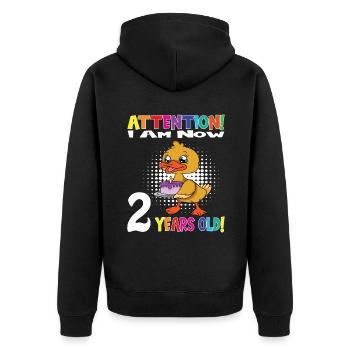 Birthday Duck Attention I Am Now 2 Years Old - Unisex Premium Organic Zip Hoodie - black - Back - Nico (187cm)