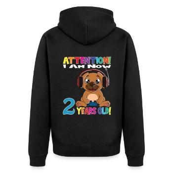 Gaming Dog Attention I Am Now 2 Years Old - Unisex Premium Organic Zip Hoodie - black - Back - Nico (187cm)