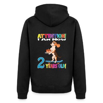 Dog Boy Attention I Am Now 2 Years Old - Unisex Premium Organic Zip Hoodie - black - Back - Nico (187cm)