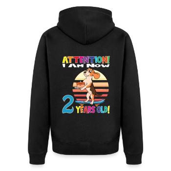 Dog Boy Attention I Am Now 2 Years Old - Unisex Premium Organic Zip Hoodie - black - Back - Nico (187cm)