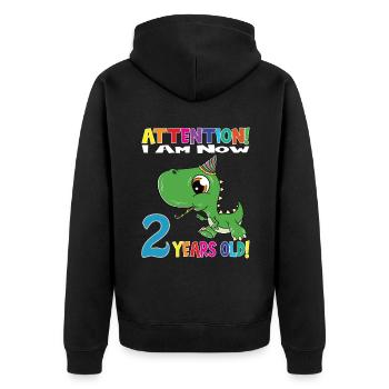 Dino Boy Attention I Am Now 2 Years Old - Unisex Premium Organic Zip Hoodie - black - Back - Nico (187cm)