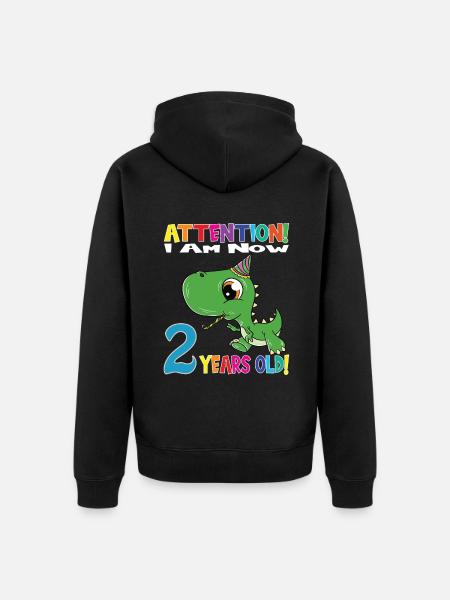 Dino Boy Attenzione ora ho 2 anni - Felpa con cappuccio ecologica premium unisex - nero