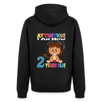 Gaming Lion Attention I Am Now 2 Years Old - Unisex Premium Organic Zip Hoodie - black - Back - Nico (187cm)