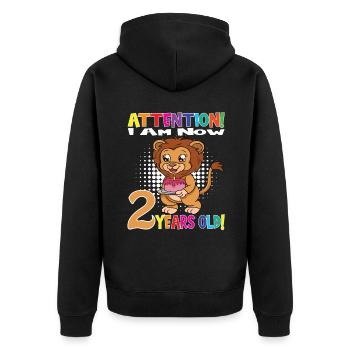 Lion Birthday Attention I Am Now 2 Years Old - Unisex Premium Organic Zip Hoodie - black - Back - Nico (187cm)