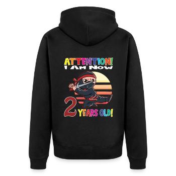 Ninja Boy Attention I Am Now 2 Years Old - Unisex Premium Organic Zip Hoodie - black - Back - Nico (187cm)