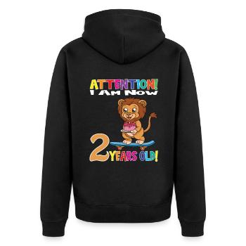Lion Birthday Attention I Am Now 2 Years Old - Unisex Premium Organic Zip Hoodie - black - Back - Nico (187cm)