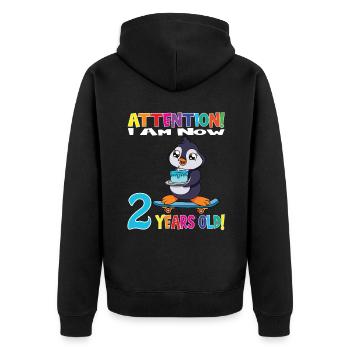 Penguin Attention I Am Now 2 Years Old - Unisex Premium Organic Zip Hoodie - black - Back - Nico (187cm)
