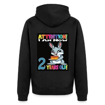 Rabbit Attention I Am Now 2 Years Old - Unisex Premium Organic Zip Hoodie - black - Back - Nico (187cm)