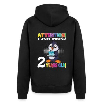 Penguin Attention I Am Now 2 Years Old - Unisex Premium Organic Zip Hoodie - black - Back - Nico (187cm)