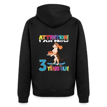 Dog Attention I Am Now 3 Years Old - Unisex Premium Organic Zip Hoodie - black - Back - Nico (187cm)