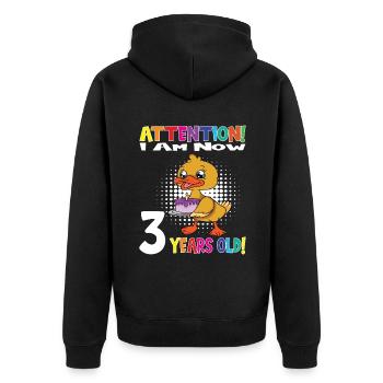 Duck Attention I Am Now 3 Years Old - Unisex Premium Organic Zip Hoodie - black - Back - Nico (187cm)
