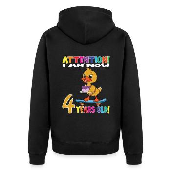 Anniversaire de canard J’ai maintenant 4 ans - Veste à capuche bio Premium Unisexe - noir - Dos - Nico (187cm)