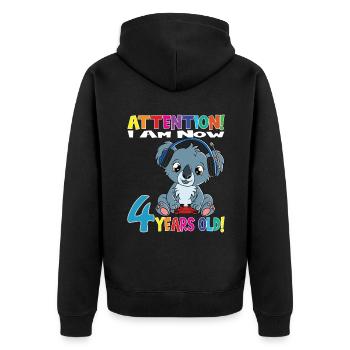Koala Anniversaire J’ai maintenant 4 ans - Veste à capuche bio Premium Unisexe - noir - Dos - Nico (187cm)