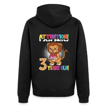 Lion Boy Attention I Am Now 3 Years Old - Unisex Premium Organic Zip Hoodie - black - Back - Nico (187cm)