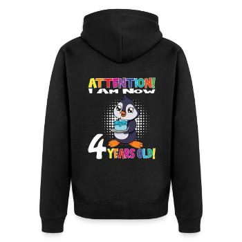 Penguin Anniversaire J’ai maintenant 4 ans - Veste à capuche bio Premium Unisexe - noir - Dos - Nico (187cm)